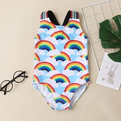 Слитный купальник с радужным принтом для девочек Shein