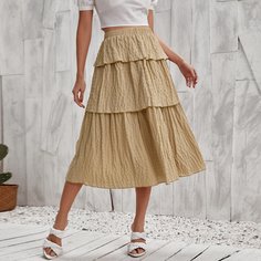 С оборками Одноцветный Бохо Юбки Shein