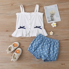 Майка и шорты в горошек для девочек Shein