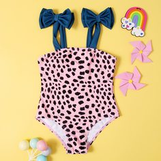 с бантом милый Купальники для девочек Shein