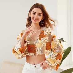 Однобортная короткая блузка с принтом пэчворк Shein