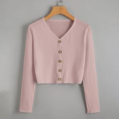 Вязаная короткая футболка в рубчик с пуговицами Shein