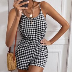 Комбинезон на бретельках в клетку Shein