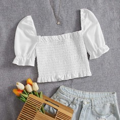 с оборками Одноцветный Повседневный Блузы Shein