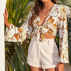 С батом перед Со цветочками Бохо Женские топы Shein
