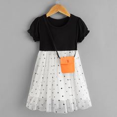 Контрастное сетчатое платье с сумкой для девочек Shein