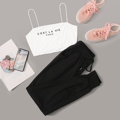 Майка И Спортивные Брюки На Кулиске Без Куртки Shein