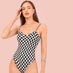 Клетчатое боди на бретелях Shein
