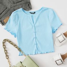 Вязаная футболка с пуговицами Shein