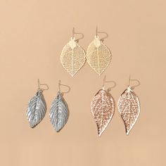 Металлические серьги-подвески в форме листа 3 пары Shein