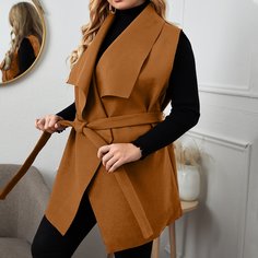 Пальто без рукавов размера плюс с оригинальным воротником и поясом Shein