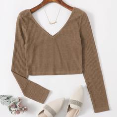 Вязаная короткая футболка в рубчик Shein