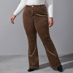 Вельветовые брюки-клеш размера плюс с высокой талией Shein