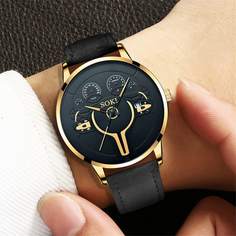 Мужские круглые стрелочные кварцевые наручные часы Shein