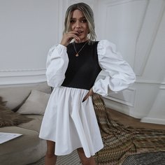 Вязаное контрастное платье в рубчик Shein
