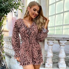 на пуговицах Леопардовый Бохо Комбинезоны Shein