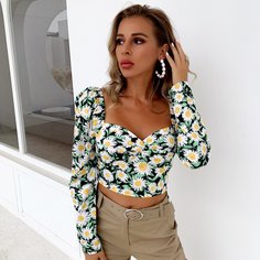 с драпировкой Цветочный Элегантный Блузы Shein