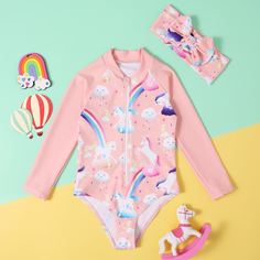 с бантом Мультяшный принт милый Купальники для девочек Shein