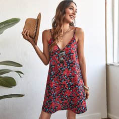 Открытая спина Цветочный принт Бохо Платье Shein