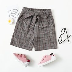 Пояс Клетчатый Повседневный Шорты для девочек Shein