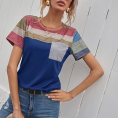 Футболка в полоску с карманом Shein