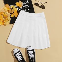 плиссированное Одноцветный Институтский Юбки размер плюс Shein