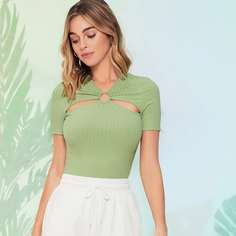 с разрезом Одноцветный Повседневный Футболки Shein