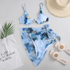 3шт пляжная юбка и бикини на косточках с узором Shein