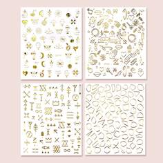 Наклейка для дизайна ногтей с цветком и луной 4 листа Shein