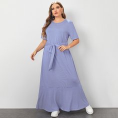 Платье размера плюс с оборкой и поясом Shein