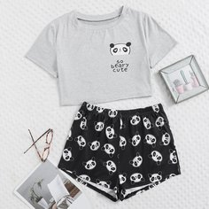 Мультяшный принт милый Пижама Shein