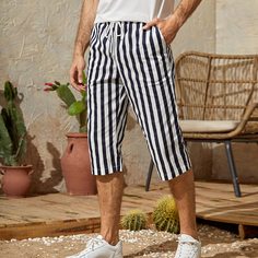 Мужские брюки на кулиске с полосками Shein