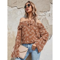 Блузка с оборкой и цветочным принтом Shein