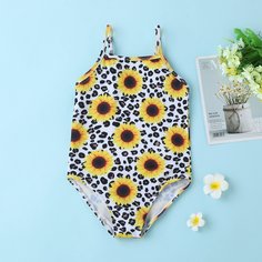 Слитный купальник с оригинальным принтом для девочек Shein