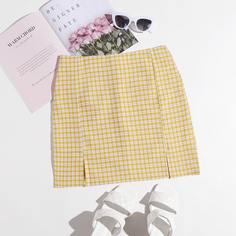 Юбка в клетку с разрезом Shein