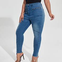 на молнии Одноцветный Джинсы размер плюс Shein