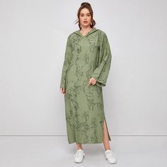 Платье с капюшоном, разрезом и цветочным принтом Shein