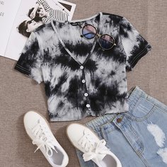 Пуговица тай дай Повседневный Футболки Shein