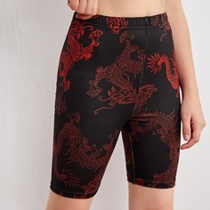 Байкерские шорты с принтом китайского дракона для девочек Shein