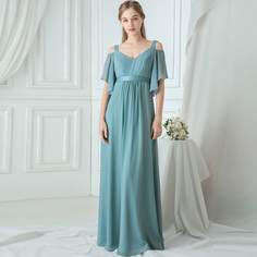 Макси платье с открытыми плечами и оригинальными рукавами Shein