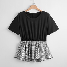 С оборками Клетка Повседневный Женские топы размер плюс Shein