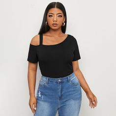 Однотонная асимметричная футболка размера плюс Shein