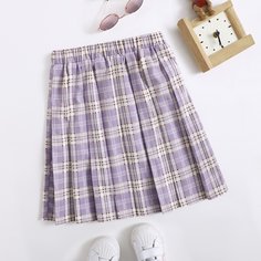 Юбка в клетку с эластичной талией для девочек Shein