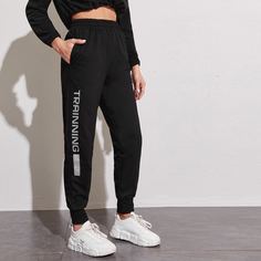 с карманами буква Спортивные брюки Shein