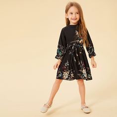 Цветочное платье с поясом для девочек Shein