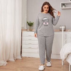 Пижама размера плюс с текстовым принтом Shein