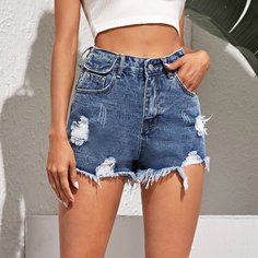 Рваные джинсовые шорты Shein