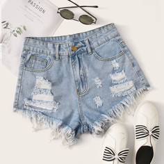 Рваные джинсовые шорты Shein