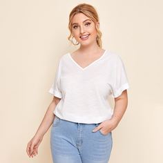 Однотонная футболка размера плюс Shein