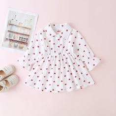 Платье-рубашка с принтом "сердце" для девочек Shein